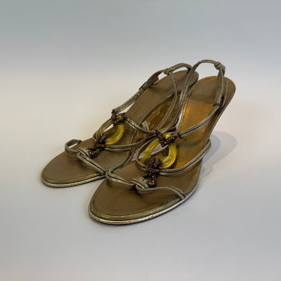 Giuseppe Zanotti Gold Leather & Bamboo Wedge Heels, EU 40 - Picture 3 of 16